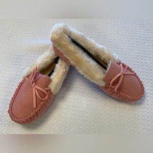 Alpine Swiss Pink Moccasins with Faux Fur Lining